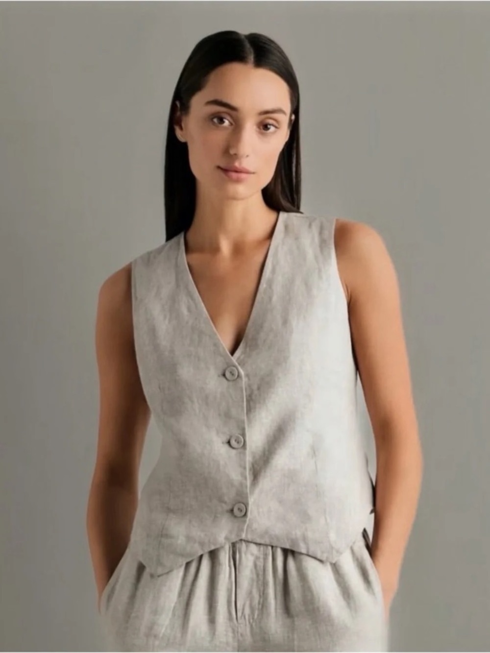 Quince 100% European Linen Vest Size S, Color Beige (Flax)
